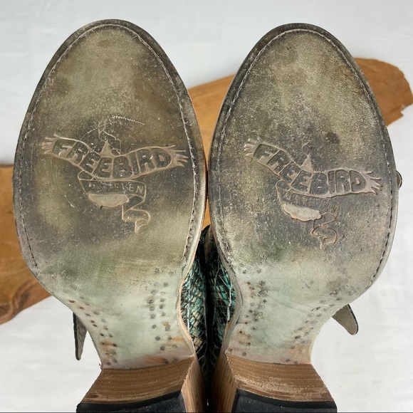 Freebird by Steven Caprice Heeled Leather Sandals Turquoise Multi Snake Size 10 - Picture 12 of 14